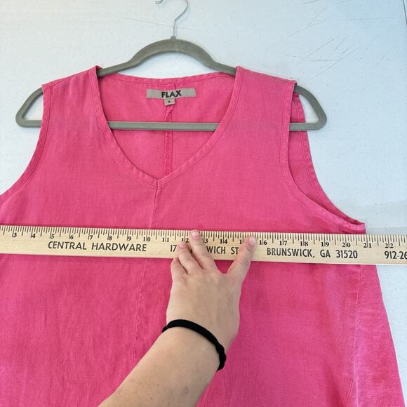 FLAX 100% Linen V-Neck Tank Tunic Top Sz Small Pink Beachy Lagenlook Vacation - Picture 7 of 8